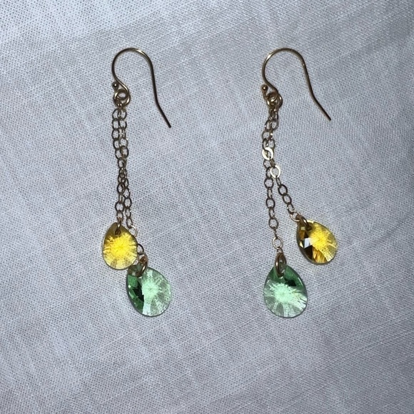 Yellow and Green Teardrop Shape Dangle Earrings - Picture 1 of 2
